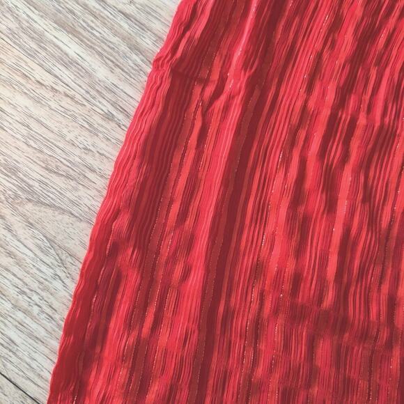 Nanette Lepore Short Cap Sleeve Blouse S Striped Metallic Ruffle Neck Orange Red - Picture 4 of 11